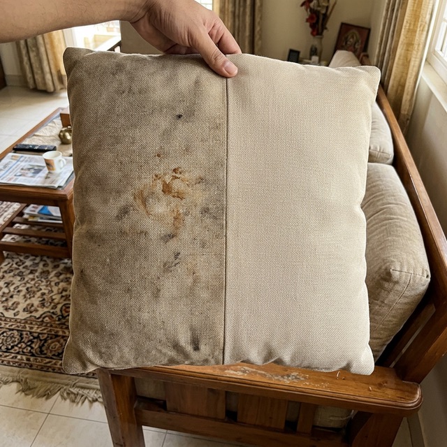 Sofa cushion before and after