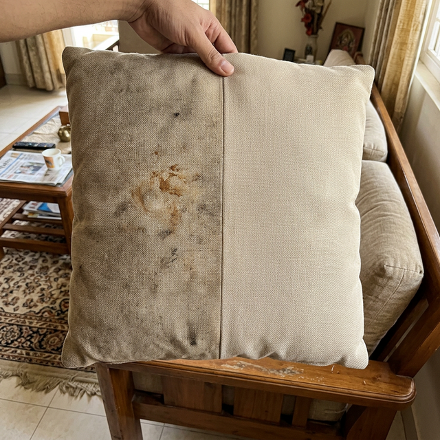 Sofa cushion before and after